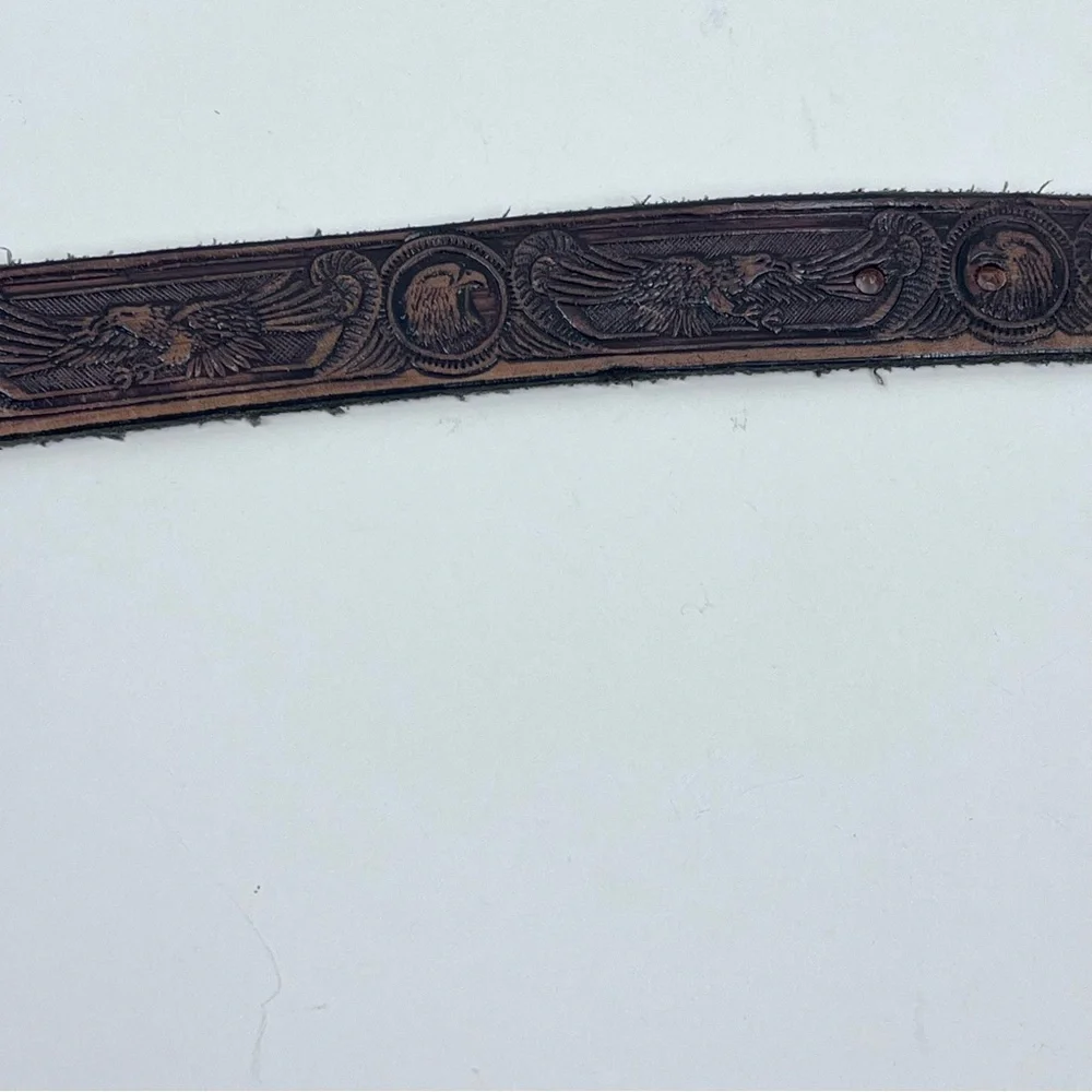 Men's Genuine Leather Hand Tooled & Embossed Eagle Themed Brown Belt Size 42